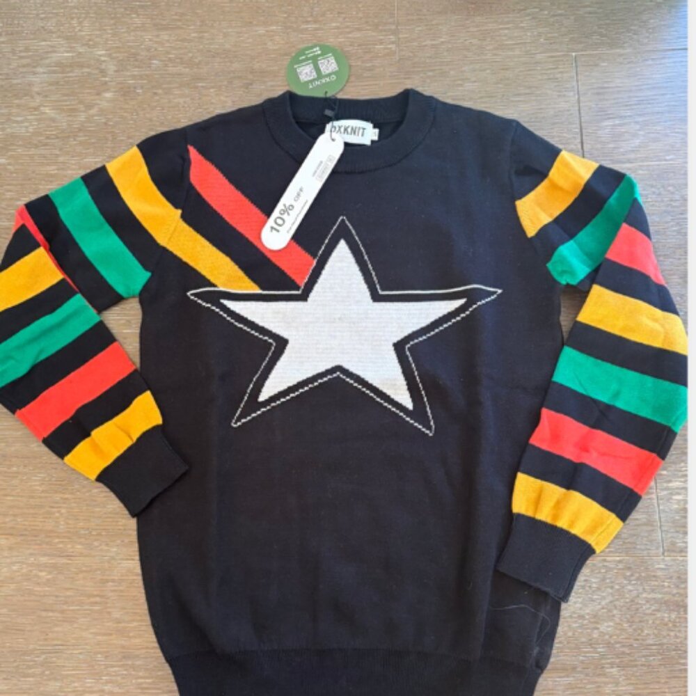 Oxknit Vintage Black Star Sweater NWT